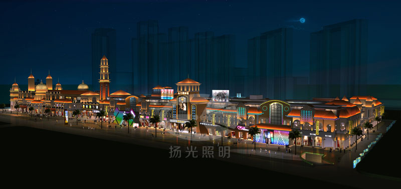 商業(yè)街夜景亮化設計效果圖一