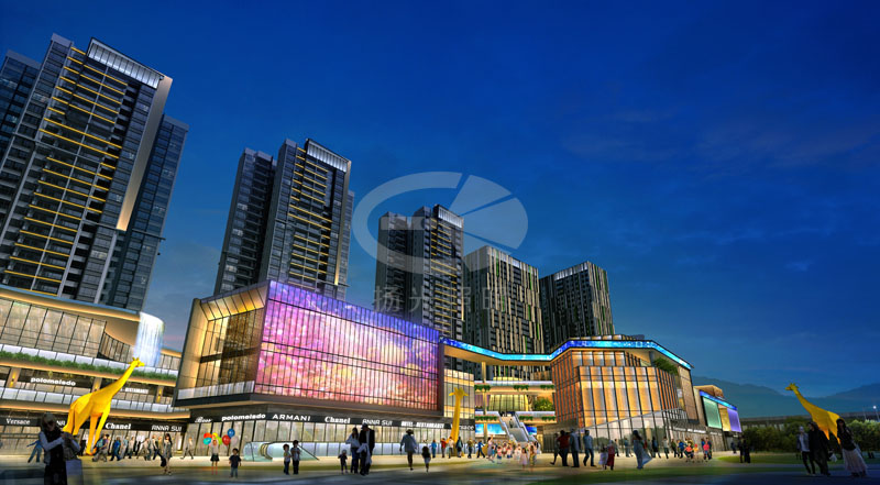 商業(yè)廣場(chǎng)夜景照明設計效果圖